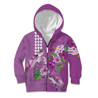Hawaii Aloha Turtle Hibiscus and Leaves Kid Hoodie with Polynesian and Kakau Tattoos Lilac Color - Polynesian Pride