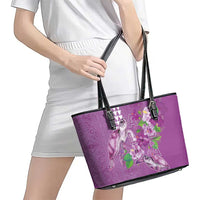 Hawaii Aloha Turtle Hibiscus and Leaves Leather Tote Bag with Polynesian and Kakau Tattoos Lilac Color - Polynesian Pride