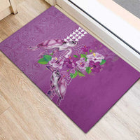 Hawaii Aloha Turtle Hibiscus and Leaves Rubber Doormat with Polynesian and Kakau Tattoos Lilac Color - Polynesian Pride
