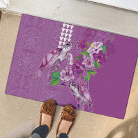 Hawaii Aloha Turtle Hibiscus and Leaves Rubber Doormat with Polynesian and Kakau Tattoos Lilac Color - Polynesian Pride