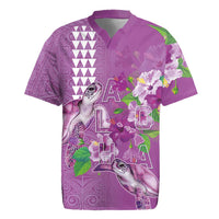 Hawaii Aloha Turtle Hibiscus and Leaves Rugby Jersey with Polynesian and Kakau Tattoos Lilac Color - Polynesian Pride