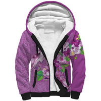 Hawaii Aloha Turtle Hibiscus and Leaves Sherpa Hoodie with Polynesian and Kakau Tattoos Lilac Color - Polynesian Pride