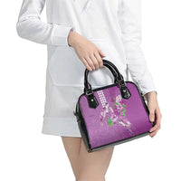 Hawaii Aloha Turtle Hibiscus and Leaves Shoulder Handbag with Polynesian and Kakau Tattoos Lilac Color - Polynesian Pride