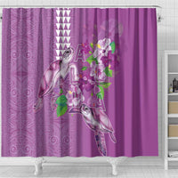 Hawaii Aloha Turtle Hibiscus and Leaves Shower Curtain with Polynesian and Kakau Tattoos Lilac Color - Polynesian Pride