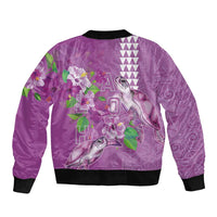 Hawaii Aloha Turtle Hibiscus and Leaves Sleeve Zip Bomber Jacket with Polynesian and Kakau Tattoos Lilac Color - Polynesian Pride
