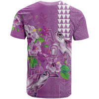 Hawaii Aloha Turtle Hibiscus and Leaves T Shirt with Polynesian and Kakau Tattoos Lilac Color - Polynesian Pride