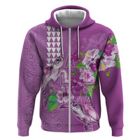 Hawaii Aloha Turtle Hibiscus and Leaves Zip Hoodie with Polynesian and Kakau Tattoos Lilac Color - Polynesian Pride