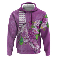 Hawaii Aloha Turtle Hibiscus and Leaves Zip Hoodie with Polynesian and Kakau Tattoos Lilac Color - Polynesian Pride