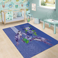 Hawaii Aloha Turtle Hibiscus and Leaves Area Rug with Polynesian and Kakau Tattoos Denim Color - Polynesian Pride