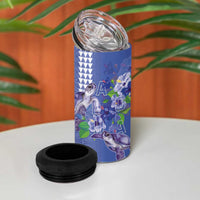 Hawaii Aloha Turtle Hibiscus and Leaves 4 in 1 Can Cooler Tumbler with Polynesian and Kakau Tattoos Denim Color - Polynesian Pride
