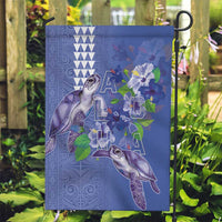 Hawaii Aloha Turtle Hibiscus and Leaves Garden Flag with Polynesian and Kakau Tattoos Denim Color - Polynesian Pride