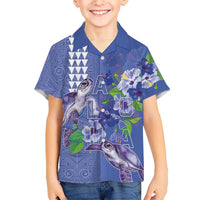 Hawaii Aloha Turtle Hibiscus and Leaves Hawaiian Shirt with Polynesian and Kakau Tattoos Denim Color - Polynesian Pride