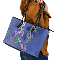 Hawaii Aloha Turtle Hibiscus and Leaves Leather Tote Bag with Polynesian and Kakau Tattoos Denim Color - Polynesian Pride