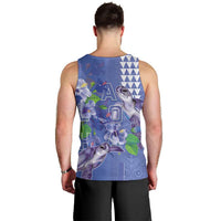 Hawaii Aloha Turtle Hibiscus and Leaves Men Tank Top with Polynesian and Kakau Tattoos Denim Color - Polynesian Pride