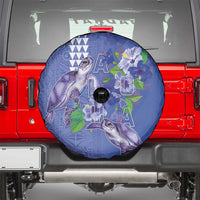 Hawaii Aloha Turtle Hibiscus and Leaves Spare Tire Cover with Polynesian and Kakau Tattoos Denim Color - Polynesian Pride