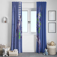 Hawaii Aloha Turtle Hibiscus and Leaves Window Curtain with Polynesian and Kakau Tattoos Denim Color - Polynesian Pride
