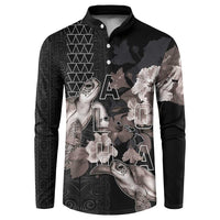 Hawaii Aloha Turtle Hibiscus and Leaves Button Sweatshirt with Polynesian and Kakau Tattoos Black Color LT03 Black - Polynesian Pride