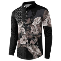 Hawaii Aloha Turtle Hibiscus and Leaves Button Sweatshirt with Polynesian and Kakau Tattoos Black Color LT03 - Polynesian Pride