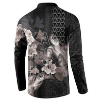 Hawaii Aloha Turtle Hibiscus and Leaves Button Sweatshirt with Polynesian and Kakau Tattoos Black Color LT03 - Polynesian Pride