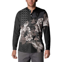 Hawaii Aloha Turtle Hibiscus and Leaves Button Sweatshirt with Polynesian and Kakau Tattoos Black Color LT03 - Polynesian Pride