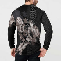Hawaii Aloha Turtle Hibiscus and Leaves Button Sweatshirt with Polynesian and Kakau Tattoos Black Color LT03 - Polynesian Pride