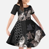 Hawaii Aloha Turtle Hibiscus and Leaves Family Matching Mermaid Dress and Hawaiian Shirt with Polynesian and Kakau Tattoos Black Color - Polynesian Pride