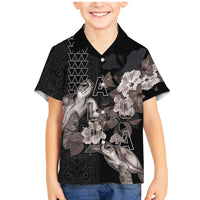 Hawaii Aloha Turtle Hibiscus and Leaves Family Matching Mermaid Dress and Hawaiian Shirt with Polynesian and Kakau Tattoos Black Color - Polynesian Pride