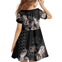 Hawaii Aloha Turtle Hibiscus and Leaves Family Matching Off Shoulder Maxi Dress and Hawaiian Shirt with Polynesian and Kakau Tattoos Black Color - Polynesian Pride