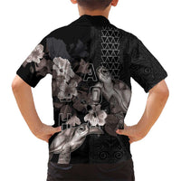 Hawaii Aloha Turtle Hibiscus and Leaves Family Matching Short Sleeve Bodycon Dress and Hawaiian Shirt with Polynesian and Kakau Tattoos Black Color - Polynesian Pride