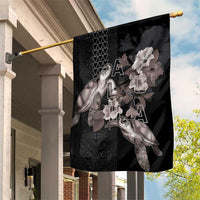 Hawaii Aloha Turtle Hibiscus and Leaves Garden Flag with Polynesian and Kakau Tattoos Black Color - Polynesian Pride