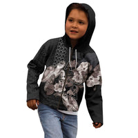 Hawaii Aloha Turtle Hibiscus and Leaves Kid Hoodie with Polynesian and Kakau Tattoos Black Color - Polynesian Pride