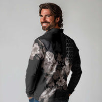 Hawaii Aloha Turtle Hibiscus and Leaves Long Sleeve Polo Shirt with Polynesian and Kakau Tattoos Black Color - Polynesian Pride