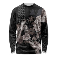 Hawaii Aloha Turtle Hibiscus and Leaves Long Sleeve Shirt with Polynesian and Kakau Tattoos Black Color - Polynesian Pride