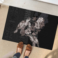Hawaii Aloha Turtle Hibiscus and Leaves Rubber Doormat with Polynesian and Kakau Tattoos Black Color - Polynesian Pride