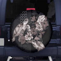 Hawaii Aloha Turtle Hibiscus and Leaves Spare Tire Cover with Polynesian and Kakau Tattoos Black Color - Polynesian Pride