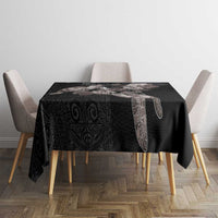 Hawaii Aloha Turtle Hibiscus and Leaves Tablecloth with Polynesian and Kakau Tattoos Black Color - Polynesian Pride