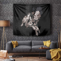 Hawaii Aloha Turtle Hibiscus and Leaves Tapestry with Polynesian and Kakau Tattoos Black Color - Polynesian Pride
