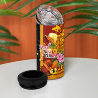 Papua New Guinea Independence Day 4 in 1 Can Cooler Tumbler Birds-of-Paradise Melanesian Tattoos Tropical Plants