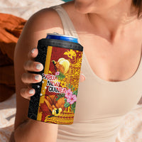 Papua New Guinea Independence Day 4 in 1 Can Cooler Tumbler Birds-of-Paradise Melanesian Tattoos Tropical Plants
