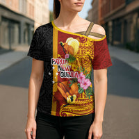 Papua New Guinea Independence Day Cross Shoulder Shirt Birds-of-Paradise Melanesian Tattoos Tropical Plants