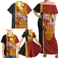 Papua New Guinea Independence Day Family Matching Off Shoulder Maxi Dress and Hawaiian Shirt Birds-of-Paradise Melanesian Tattoos Tropical Plants LT03 - Polynesian Pride