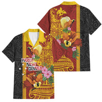 Papua New Guinea Independence Day Family Matching Off Shoulder Maxi Dress and Hawaiian Shirt Birds-of-Paradise Melanesian Tattoos Tropical Plants LT03 Dad's Shirt - Short Sleeve Multicolor - Polynesian Pride