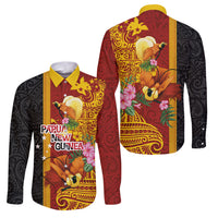 Papua New Guinea Independence Day Family Matching Off Shoulder Maxi Dress and Hawaiian Shirt Birds-of-Paradise Melanesian Tattoos Tropical Plants LT03 Dad's Shirt - Long Sleeve Multicolor - Polynesian Pride