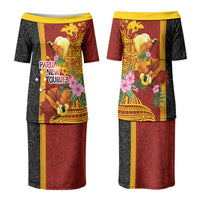 Papua New Guinea Independence Day Family Matching Puletasi and Hawaiian Shirt Birds-of-Paradise Melanesian Tattoos Tropical Plants LT03 Mom's Dress Multicolor - Polynesian Pride