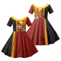 Papua New Guinea Independence Day Family Matching Puletasi and Hawaiian Shirt Birds-of-Paradise Melanesian Tattoos Tropical Plants LT03 Daughter's Dress Multicolor - Polynesian Pride