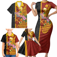 Papua New Guinea Independence Day Family Matching Short Sleeve Bodycon Dress and Hawaiian Shirt Birds-of-Paradise Melanesian Tattoos Tropical Plants LT03 - Polynesian Pride