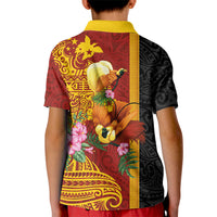 Papua New Guinea Independence Day Kid Polo Shirt Birds-of-Paradise Melanesian Tattoos Tropical Plants
