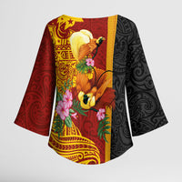 Papua New Guinea Independence Day Kimono Sleeve Blouse Birds-of-Paradise Melanesian Tattoos Tropical Plants