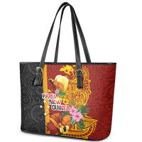 Papua New Guinea Independence Day Leather Tote Bag Birds-of-Paradise Melanesian Tattoos Tropical Plants