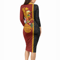 Papua New Guinea Independence Day Long Sleeve Bodycon Dress Birds-of-Paradise Melanesian Tattoos Tropical Plants LT03 - Polynesian Pride